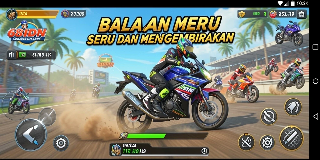 Screenshot gameplay 68IDN menampilkan balapan motor yang mendebarkan.