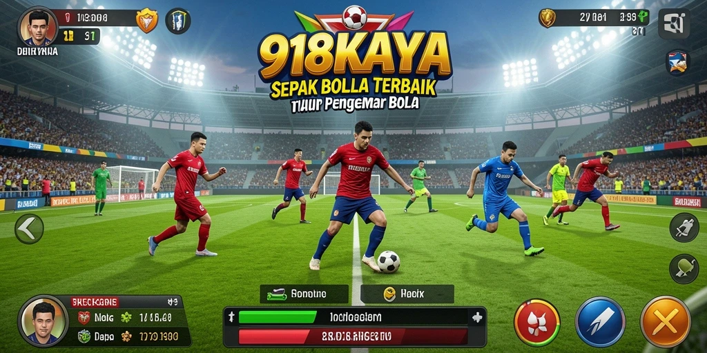 Screenshot gameplay 918KAYA yang menunjukkan aksi seru pertandingan sepak bola.