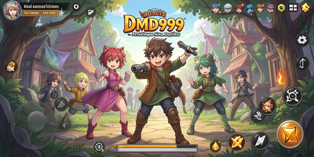Tampilan gameplay DMD999 yang penuh aksi dan karakter anime.