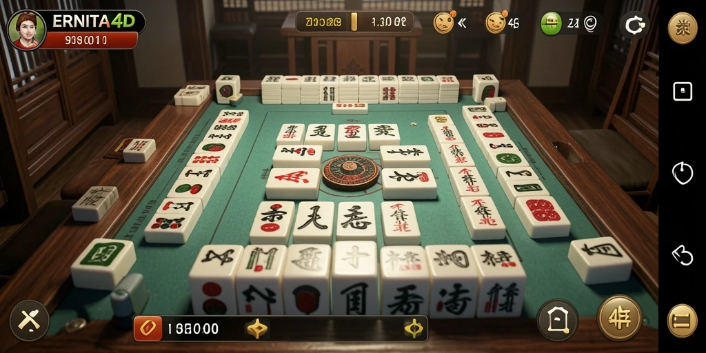 Screenshot gameplay dari ERNITA4D menunjukkan keseruan permainan Mahjong.