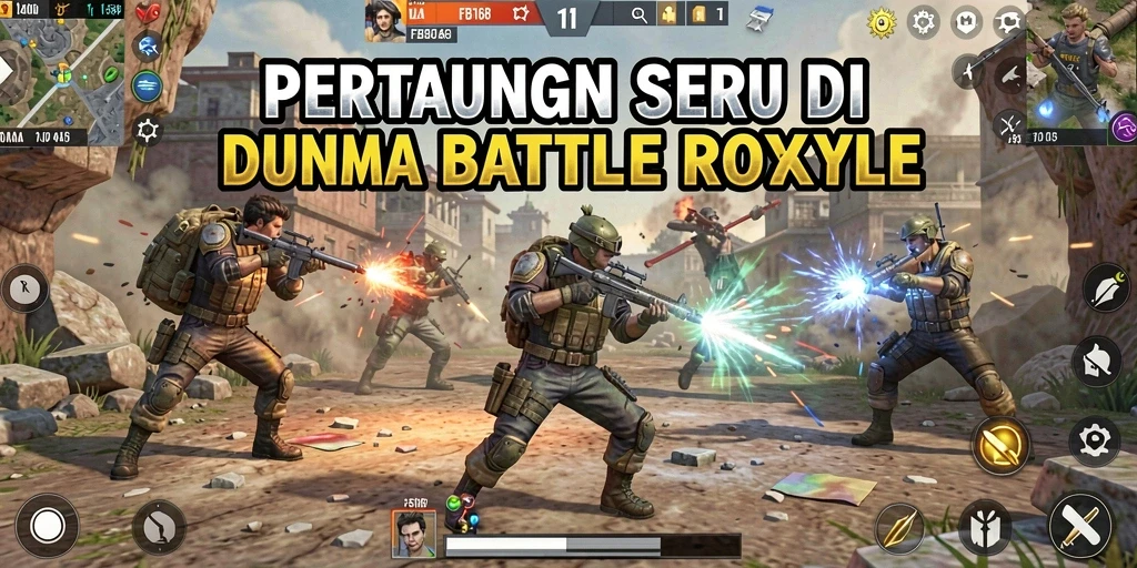 Screenshot FB168 menampilkan aksi pertarungan seru di medan perang Battle Royale.