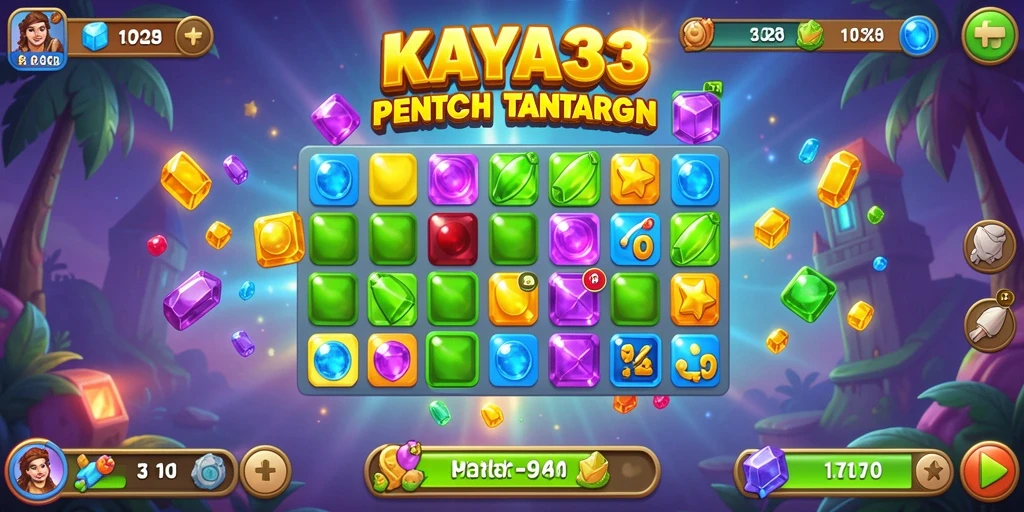 Tampilan gameplay menarik KAYA33 dengan kombinasi simbol Match-3.