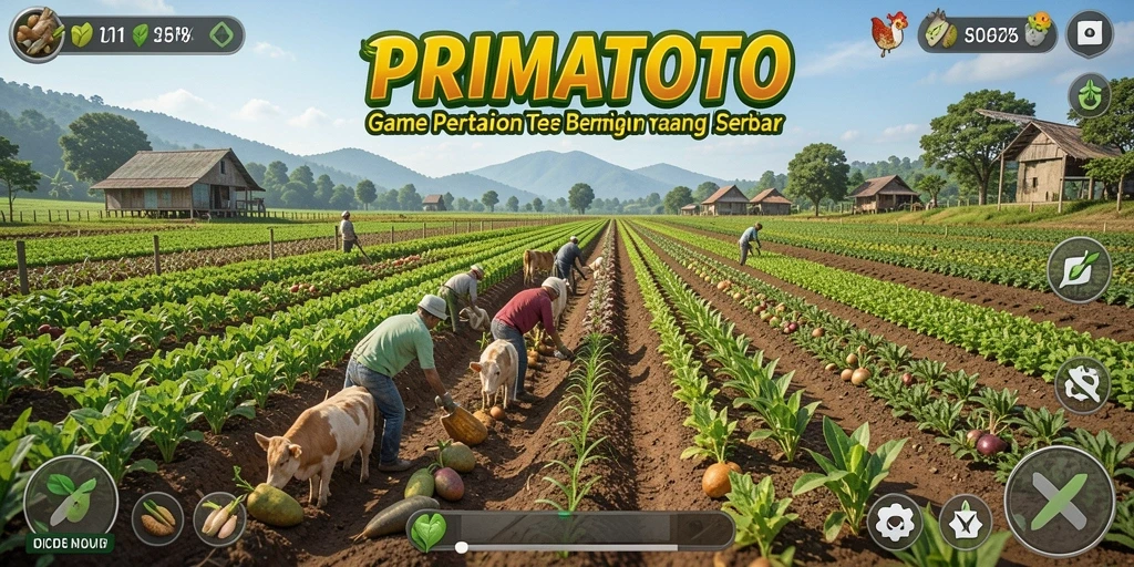 Gameplay menarik di PRIMATOTO menampilkan aktivitas bertani yang menyenangkan.
