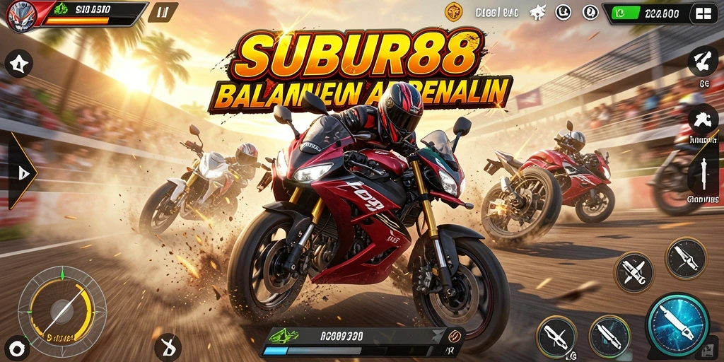 Tampilan menarik gameplay balapan motor SUBUR88 yang mendebarkan.